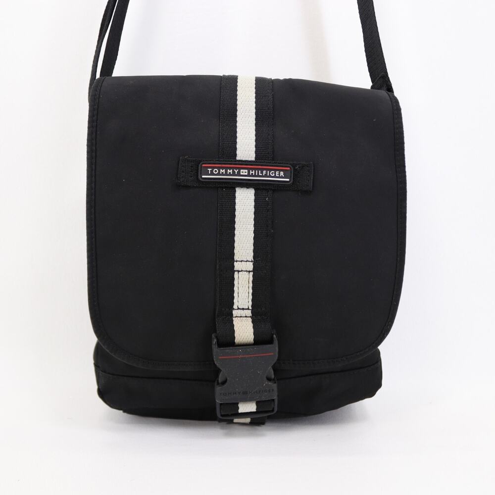 Tommy Hilfiger Crossbody Messenger Bag S Black Nylon Stripe Heavy Metal Hardware